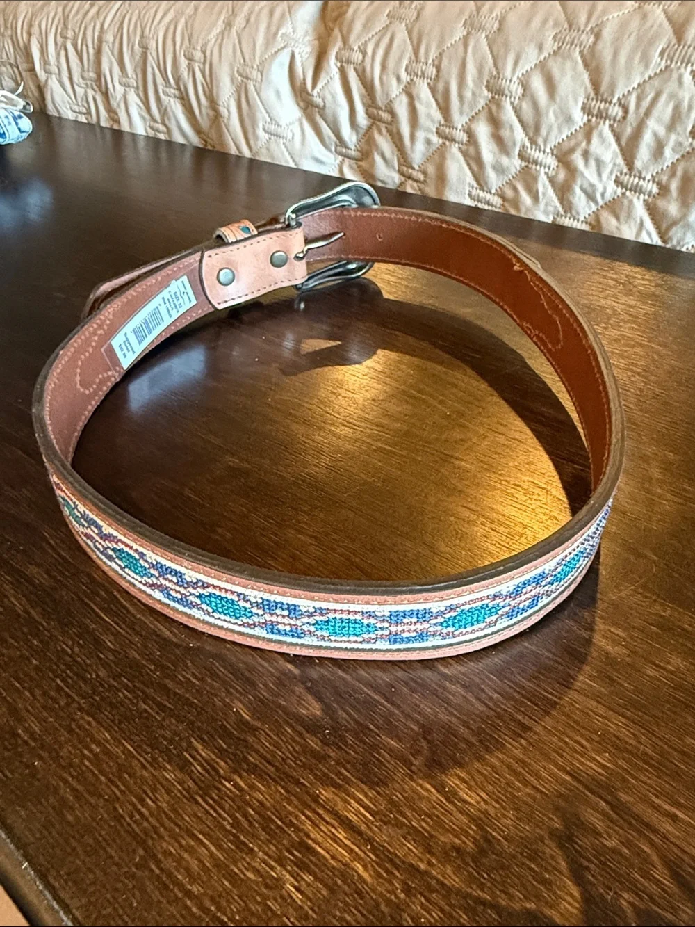 Cody James Women's Tooled Leather Belt in Tan with Turquoise Accents